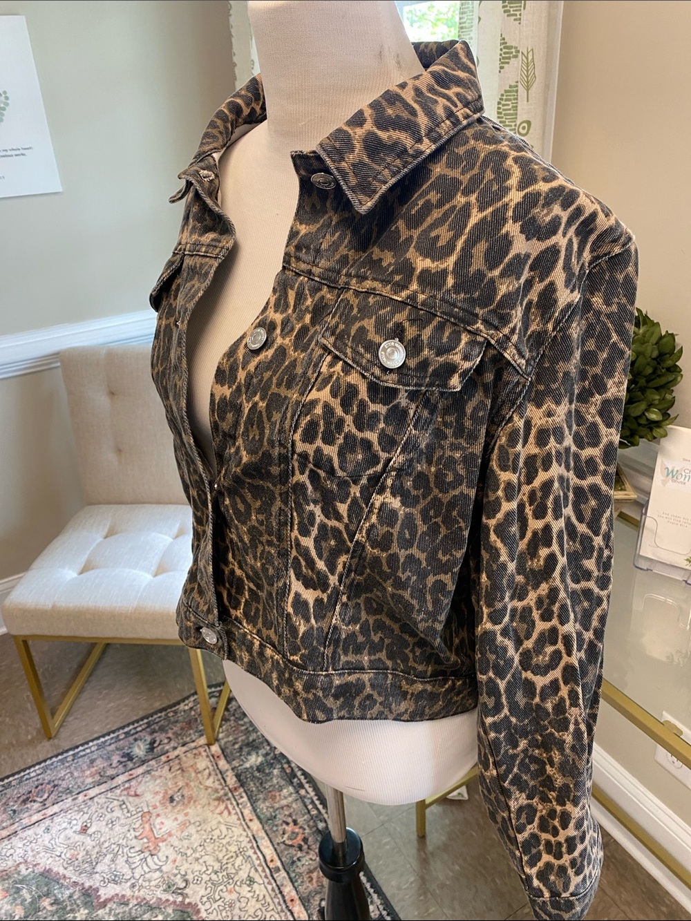 Steve Madden Leopard Print Denim Jacket in Brown and Black